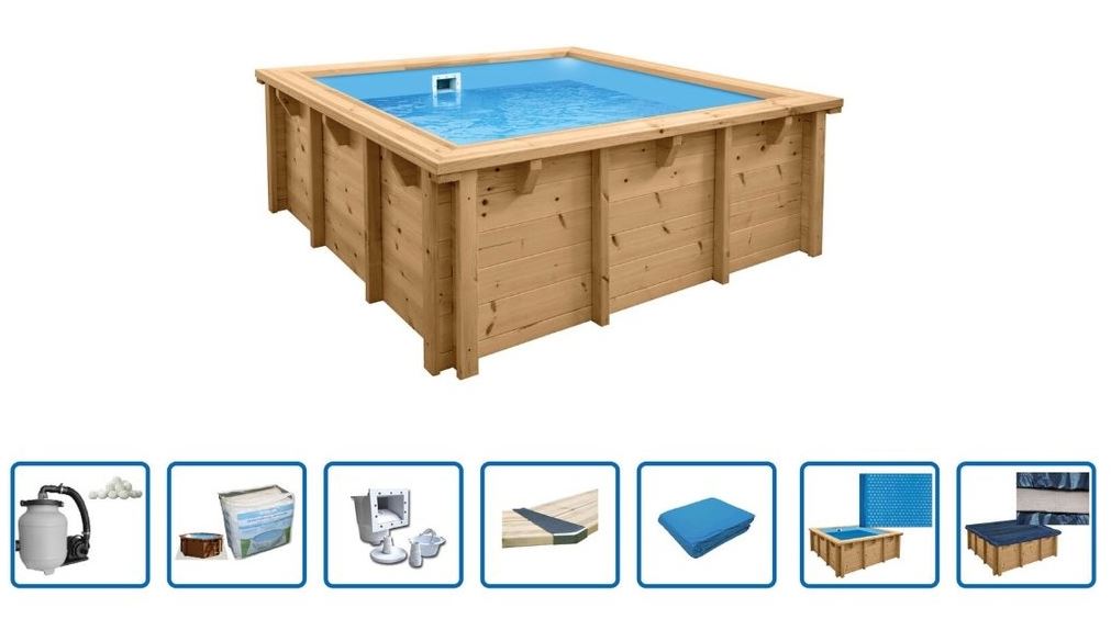 Holzpool Bali 2,10 x 2,10 x 0,78 rechteckig DeLuxe Set